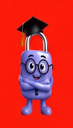 Locky, the QuizLocky mascot, on the red lock screen